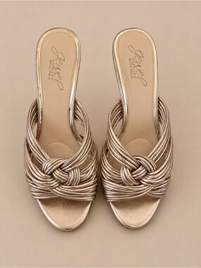 Jewel Badgley Mischka Rose Gold Braided Knot Heeled Sandals 5.5